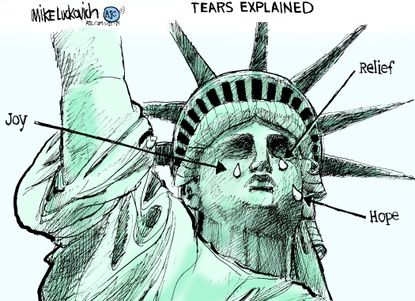 Political Cartoon U.S. Biden Statue of Liberty