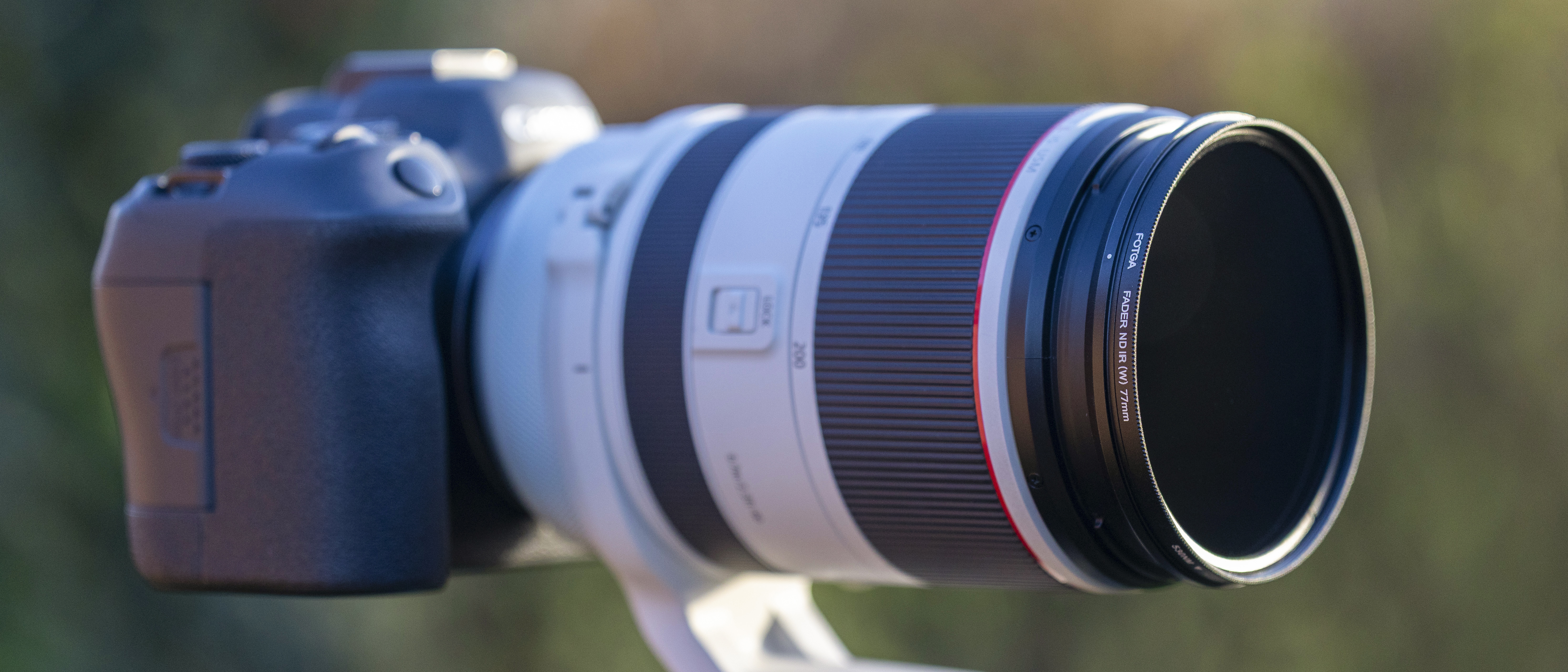 Fotga Variable IR filter product shot outside on a 70-200mm lens