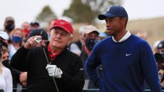 Jack Nicklaus and Tiger Woods in discussion