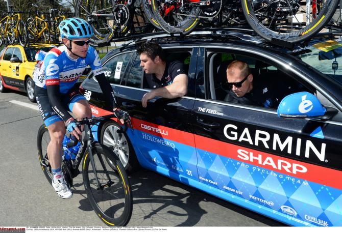 The Garmin mechanic checks out Nick Nuyens bike