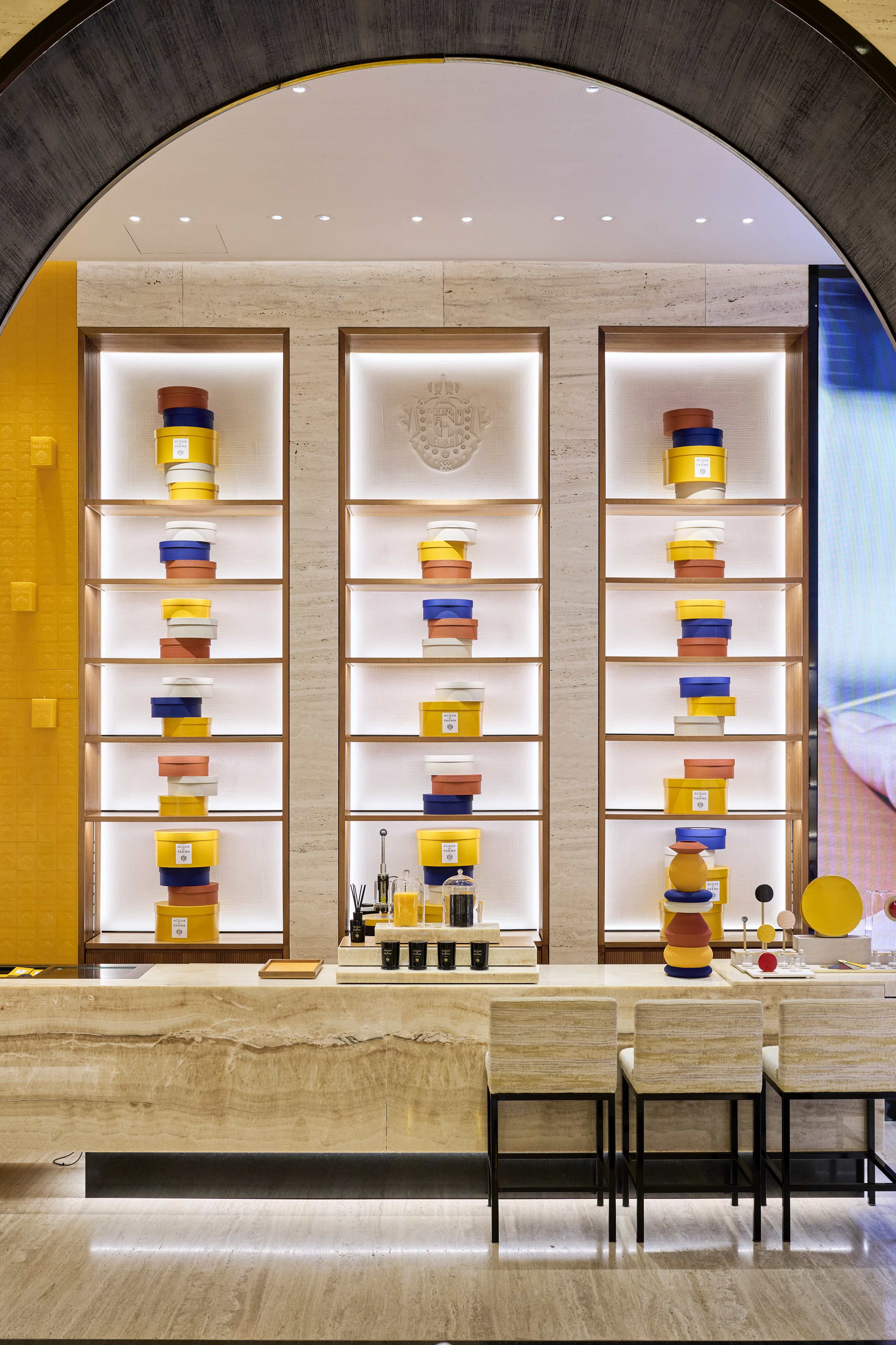 Colourful installation at Acqua di Parma store in Milan for new fragrance Mandarino di Sicilia