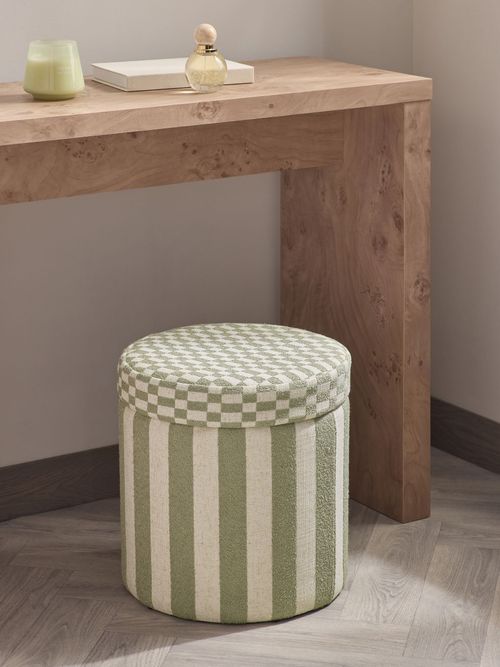 Woven Stripe Sage Green Stella Storage Round Stool