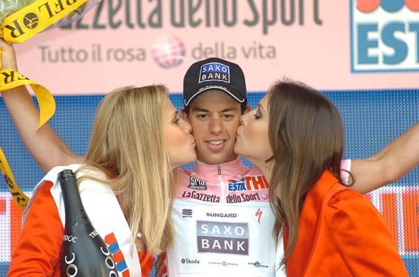 Race leader Riche Porte (Saxo Bank) on the podium after stage 12