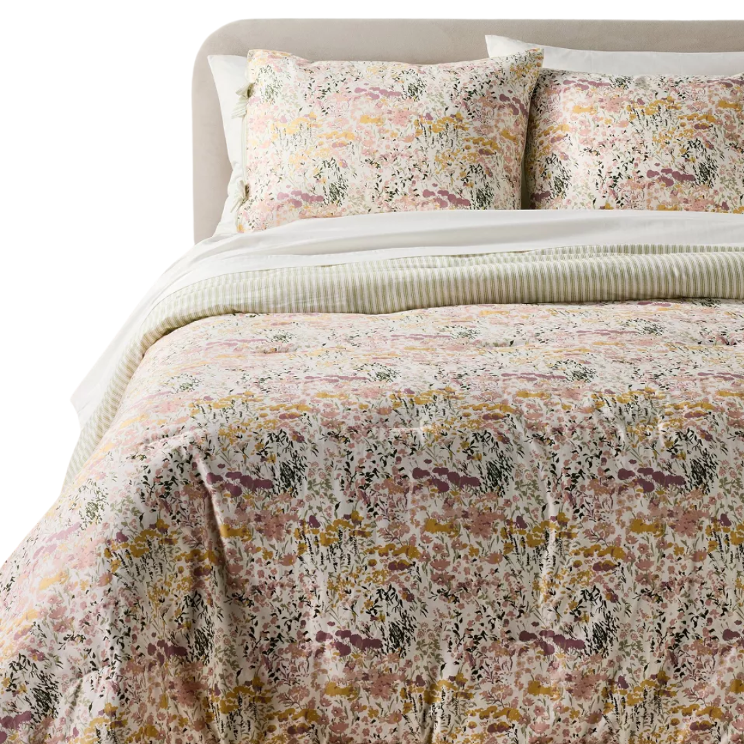 2pc Twin/twin Extra Long Reversible Floral and Stripe Comforter Set Pink/green - Threshold™ Designed With Studio Mcgee