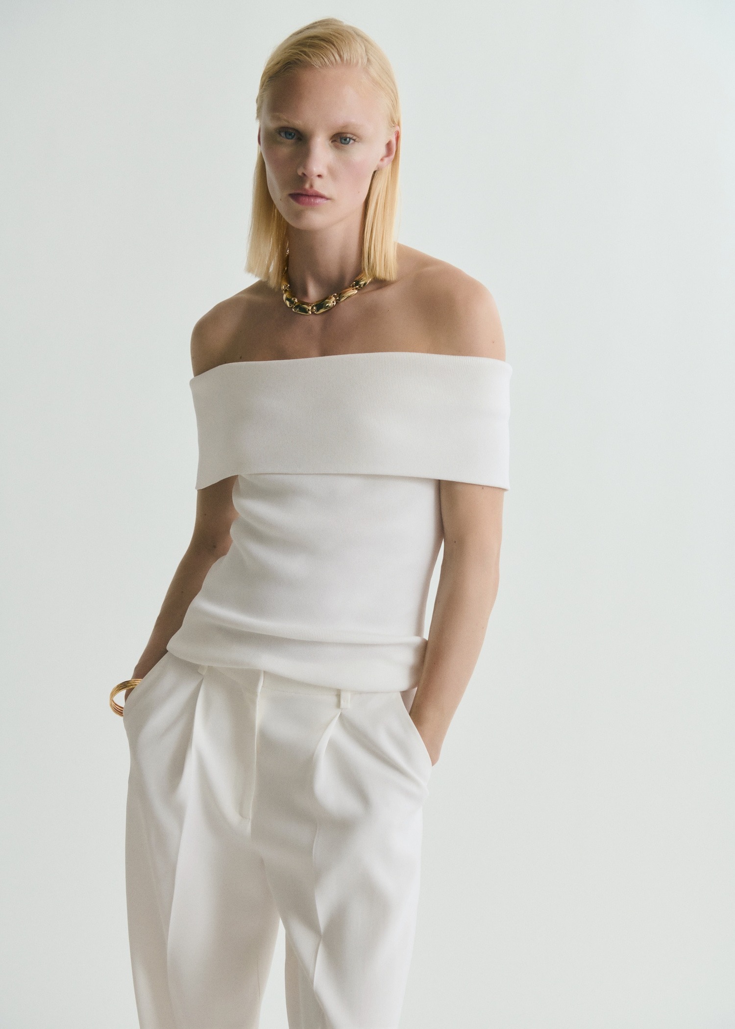 MANGO, Strapless Knitted Top