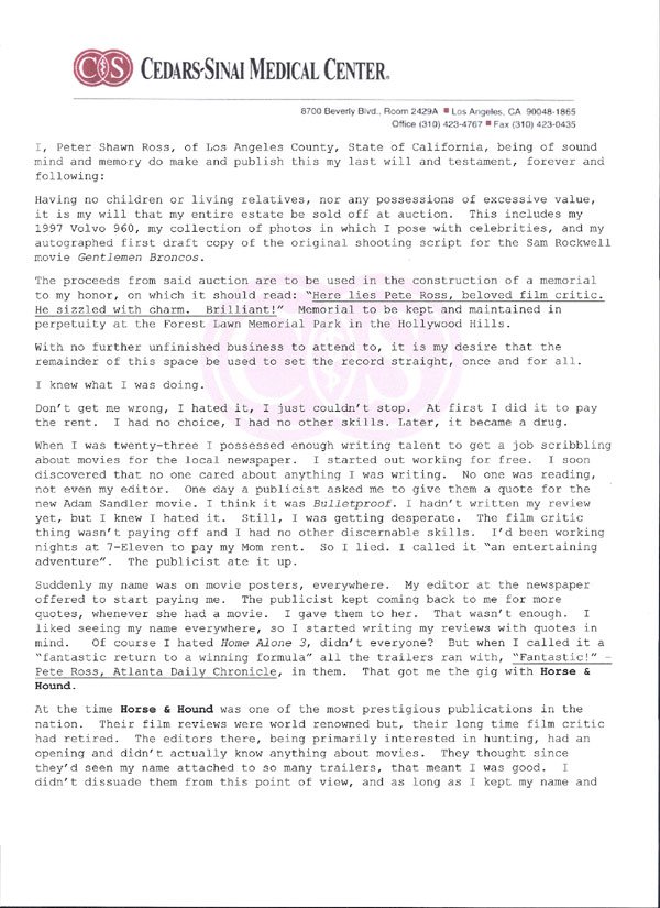 scan of Peter Ross's will page 1