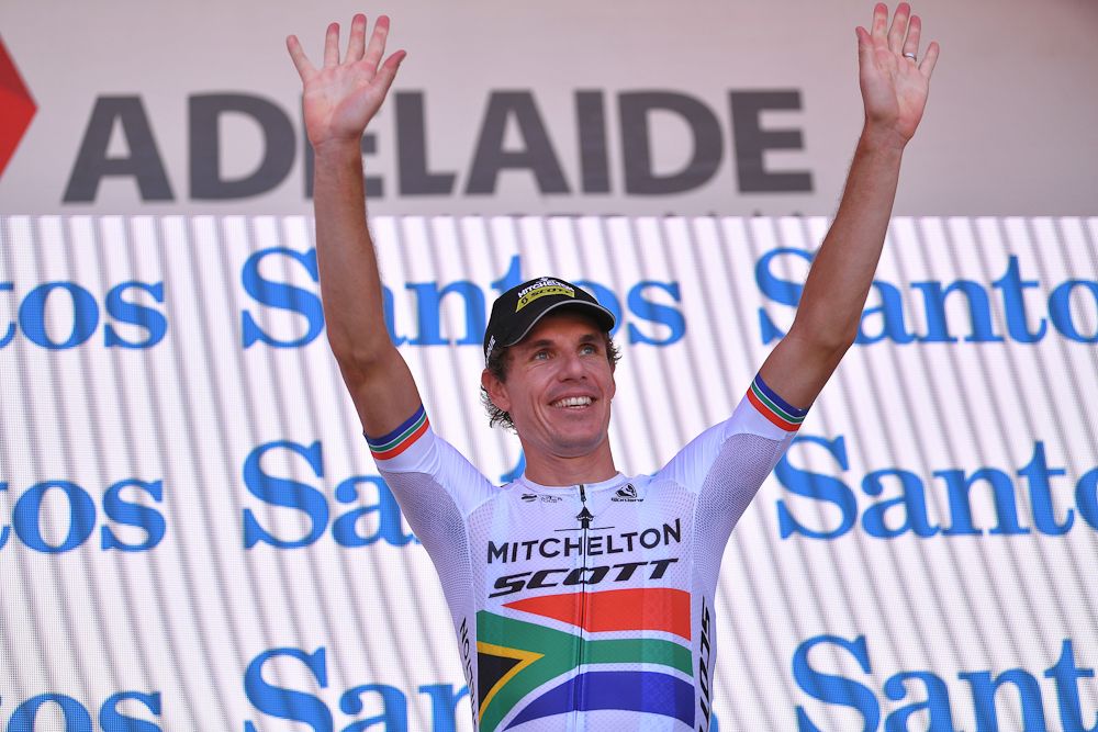Daryl Impey celebrates his 2019 Tour Down Under win