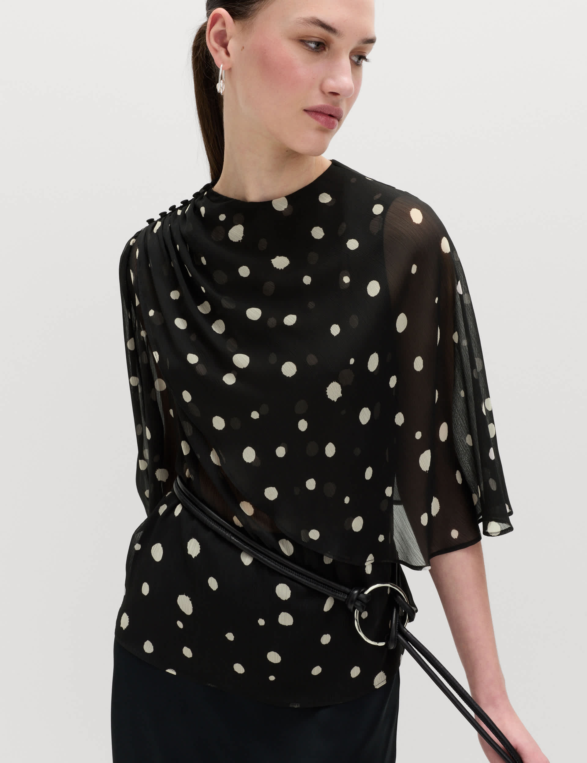 Polka Dot Drape Detail Blouse