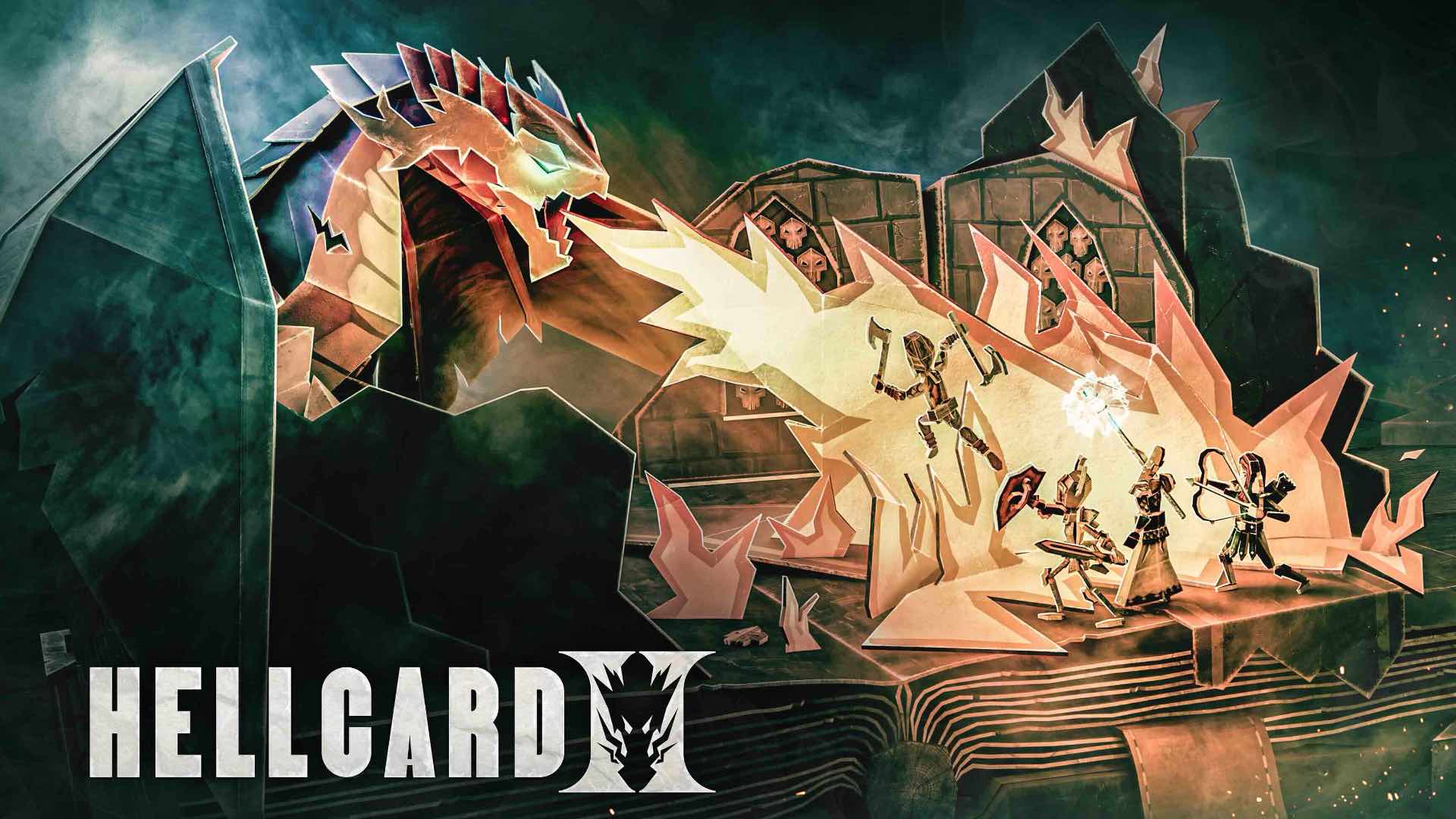 Artwork of warriors fighting dragons. The Hellcard 2 logo is shown.