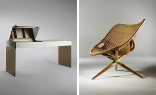 Left, ’Coifeusse’, by Antoine Philippon and Jacqueline Lecoq and Right, ’Tripod’ chair by Joseph-André Motte