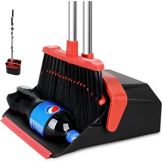 A black and red sturdy dustpan and broom set