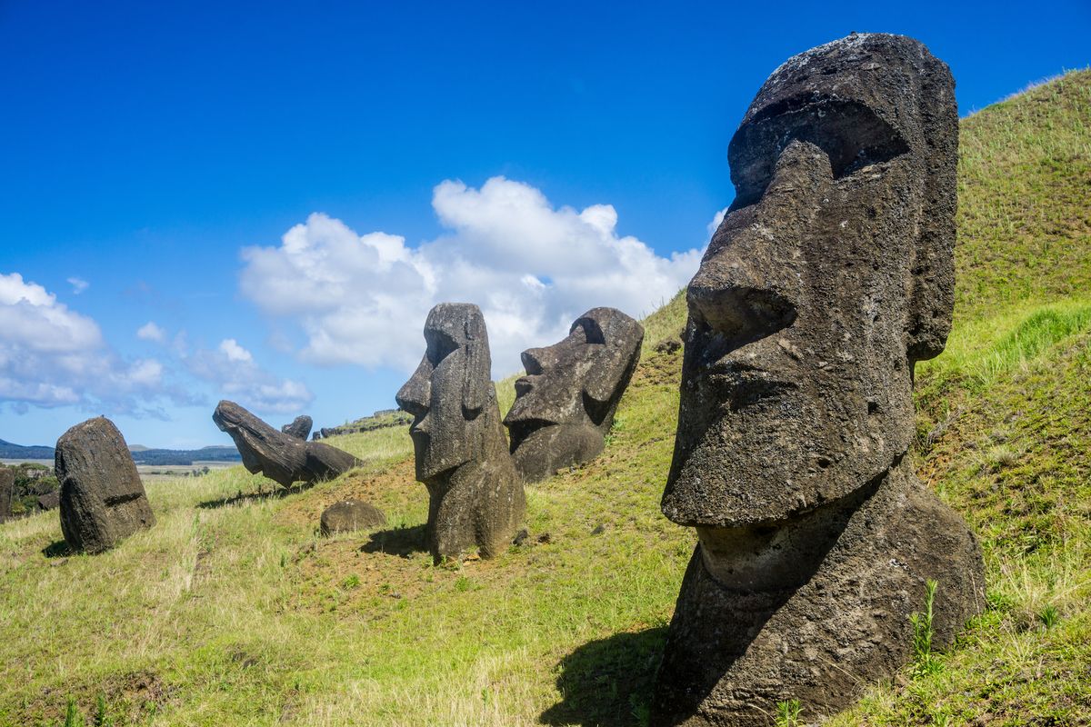 Several moai statues on Rapa Nui (Easter Island)