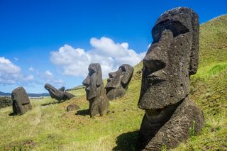 Several moai statues on Rapa Nui (Easter Island)