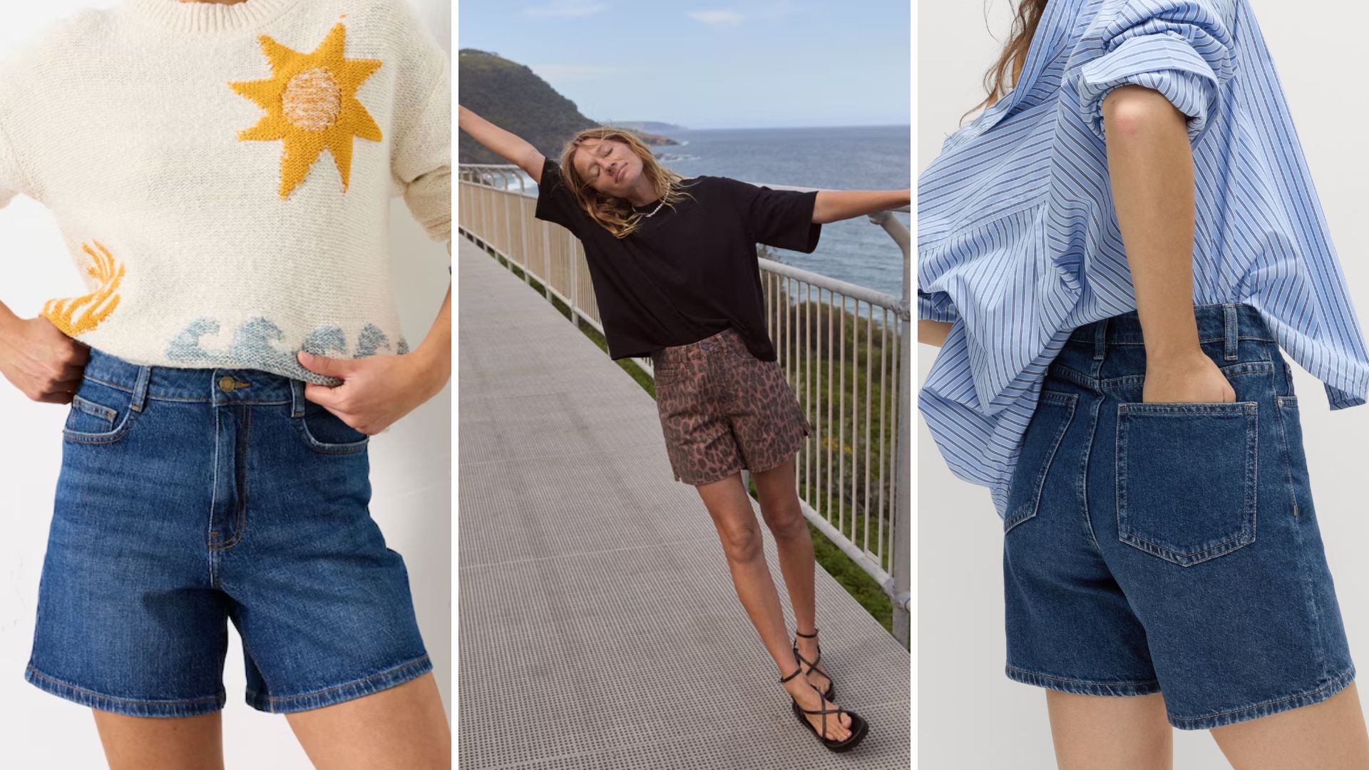 Three women wearing shorts from FatFace, Hush and M&amp;S