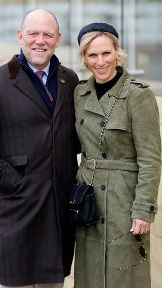 Mike Tindall and Zara Tindall attend day 2 of the April Meeting at Cheltenham Racecourse on April 18, 2024