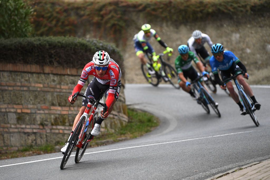 CHIUSDINO ITALY MARCH 11 Simon Pellaud of Switzerland and Team Androni Giocattoli Sidermec during the 56th TirrenoAdriatico 2021 Stage 2 a 202km stage from Camaiore to Chiusdino 522m Breakaway TirrenoAdriatico on March 11 2021 in Chiusdino Italy Photo by Tim de WaeleGetty Images