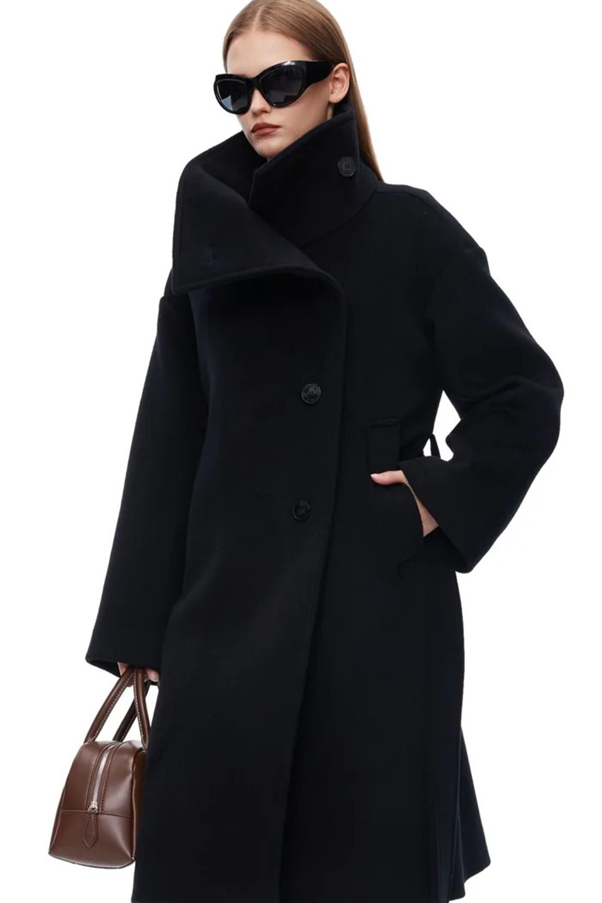 ANN ANDELMAN  Black Wool Lapel Coat 