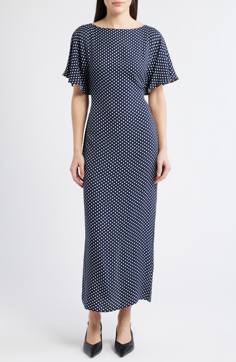 Maeva Polka Dot Flutter Sleeve Midi Dress