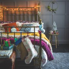 bed with fairy lights