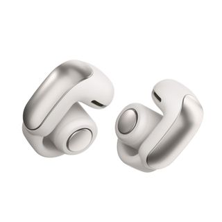 A pair of white Bose Ultra Open Earbuds on a white background
