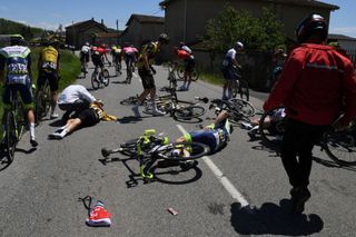 Several riders went down in the crash