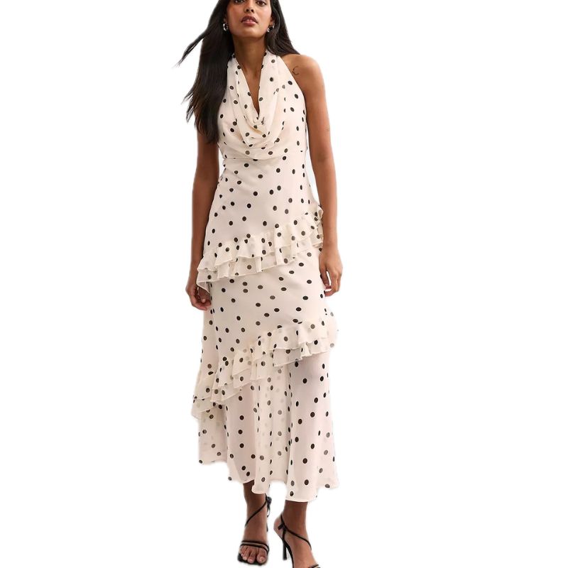 New Look, Polka Dot Cowl Neck Chiffon Midi Dress