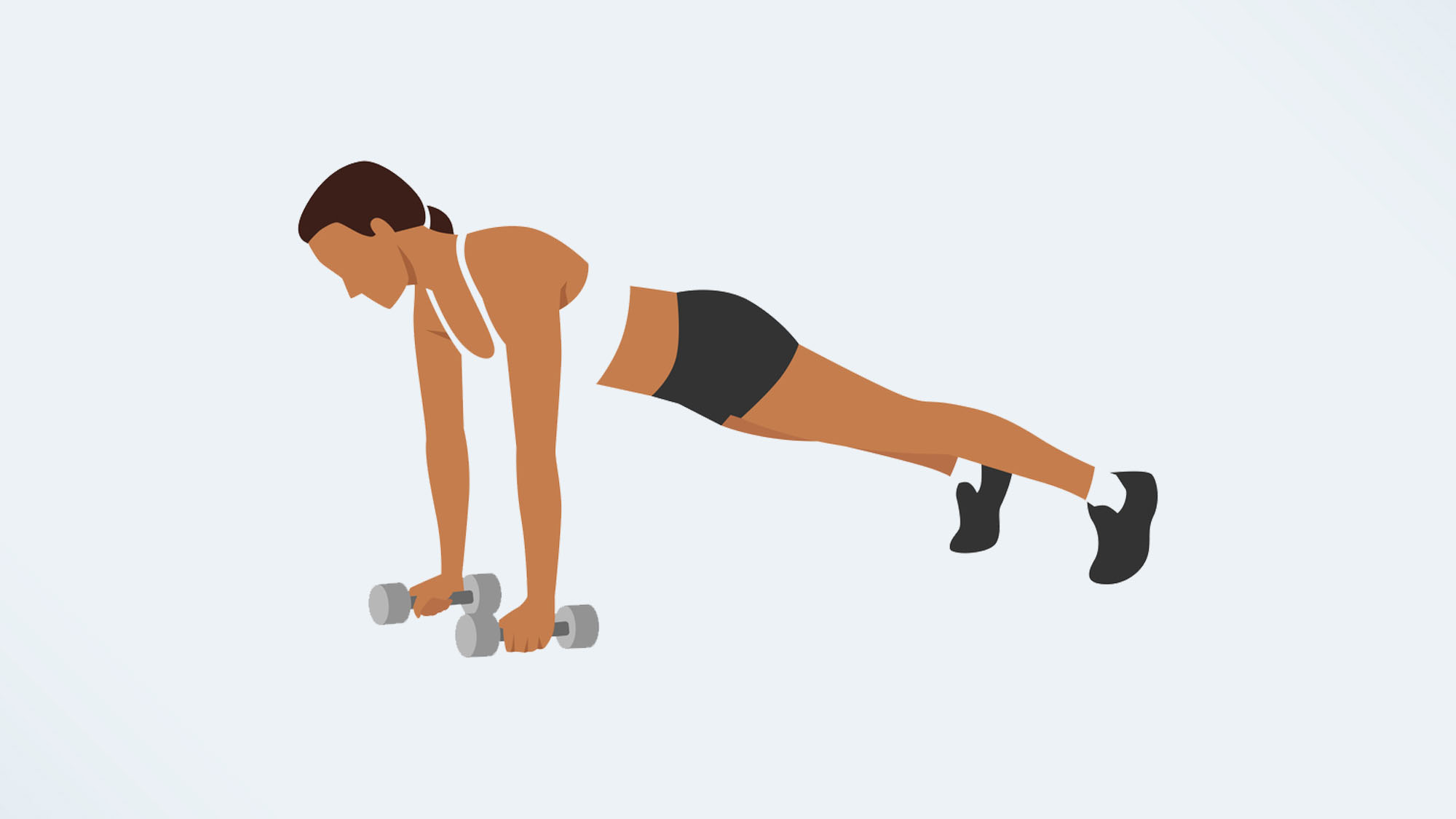 an illo of a woman doing a dumbbell push up