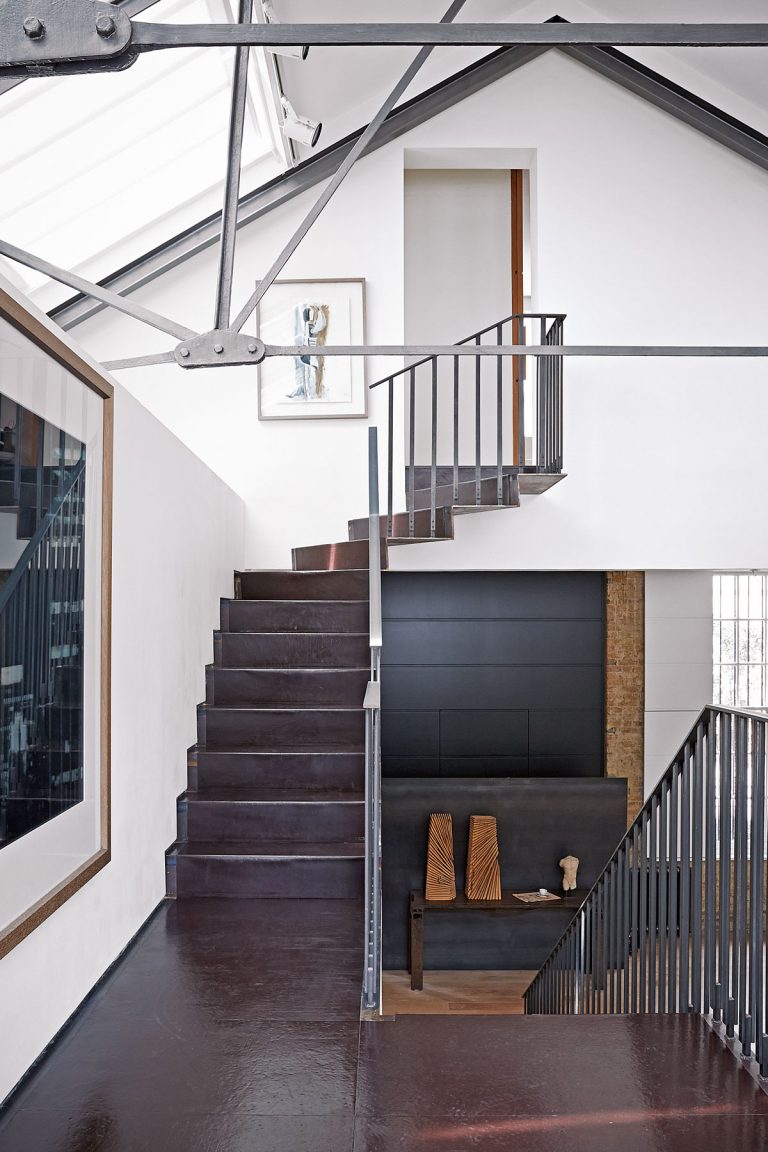 staircase ideas with steel banister and leather staircase