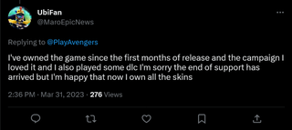 Marvel's Avengers tweet about the final update