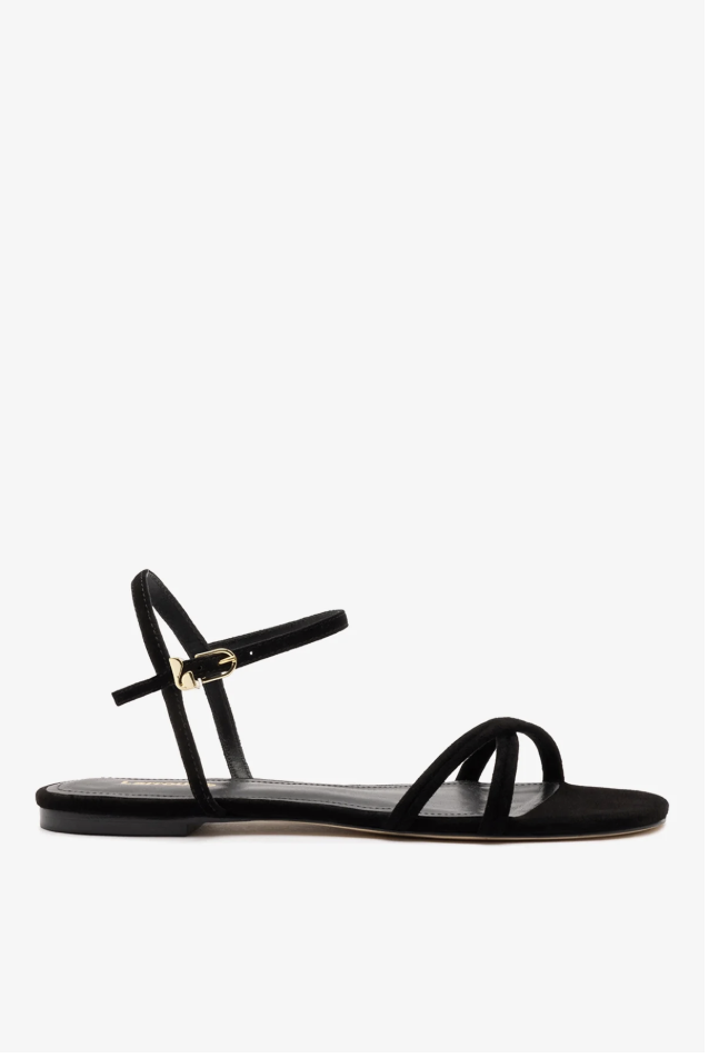 Larroud&amp;eacute;, Annie Sandal Ankle Tie In Black Leather (Were $290)
