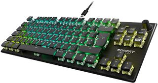 Roccat Vulcan TKL Pro gaming keyboard shown on angle on white background