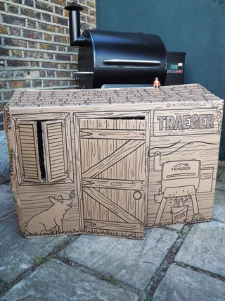 Traeger Pro 575 grill box as a kids' cabin