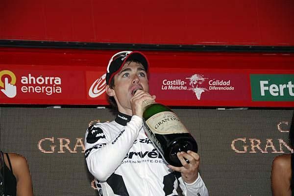 Philip Deignan (Cerv&eacute;lo TestTeam) sips champagne.