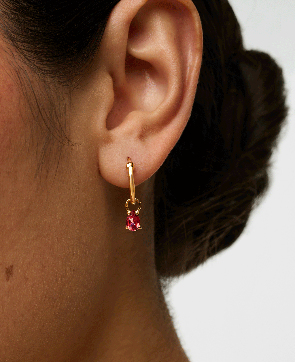 Garnet Teardrop Charm Hoops Gold