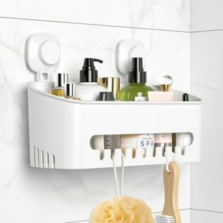 Luxear Shower Caddy on a white wall.