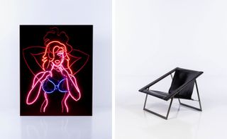 Left, Gisele, by Alexandre de Betak, 2002. Right, Armchair prototype, ​by Jorgen Kastholm & Preben Fabricius, 1960s