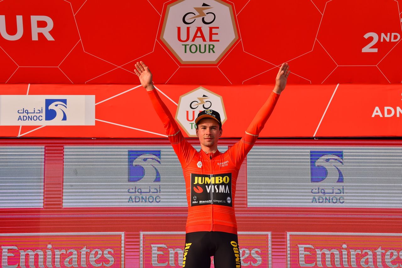 Primoz Roglic (Jumbo-Visma) in the UAE Tour leader's jersey
