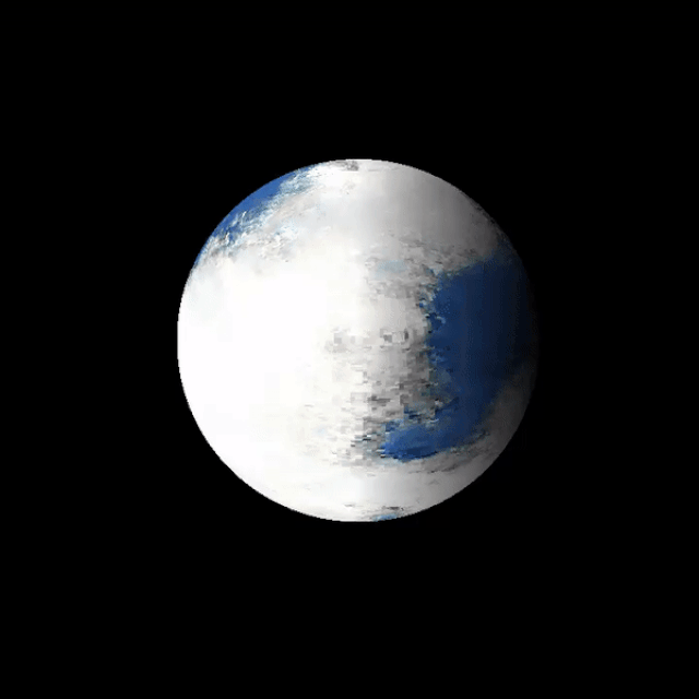 An Earth-like world created by the Twitterbot. This planet is mainly covered with snow, with small pockets of ocean exposed.