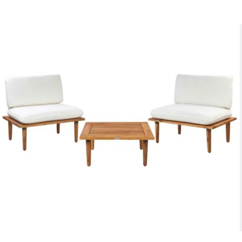Beliani, Beliani Garden Lounge Set With Table 2 Seater Frascati Modular Certified Acacia Wood Off-White