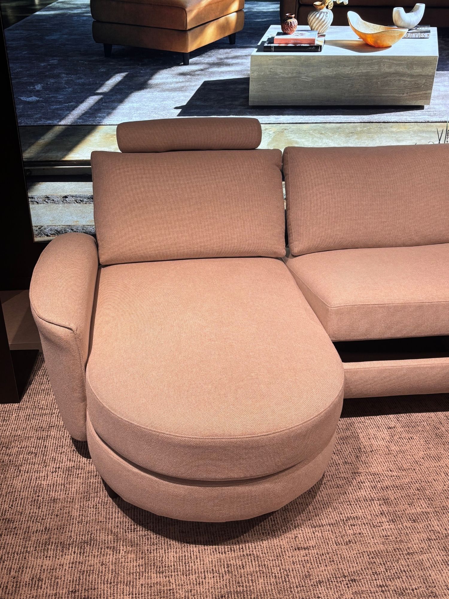 a king living storage sofa in a showroom