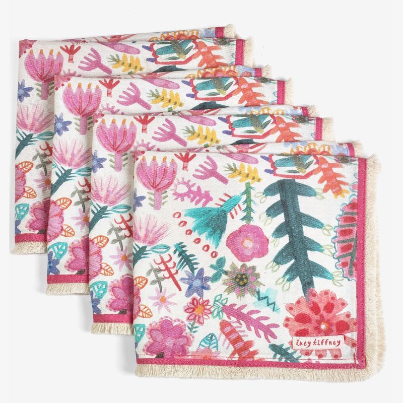 set of four floral patterned cotton napkins
