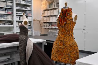 Historical garments are displayed at The Metropolitan Museum of Art's announcement of the Costume Institute's spring 2024 exhibition, "Sleeping Beauties: Reawakening Fashion" in New York.