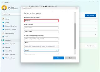 Windows 11 new account settings