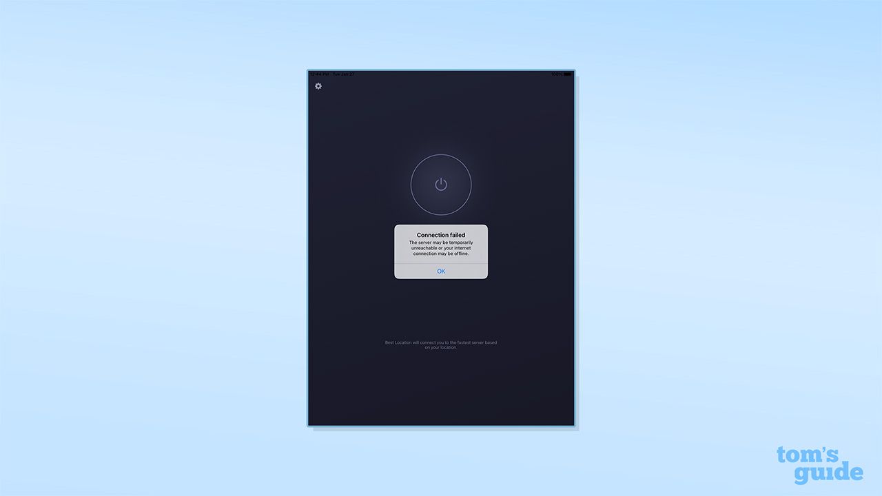CyberGhost's connection failure notification on iOS