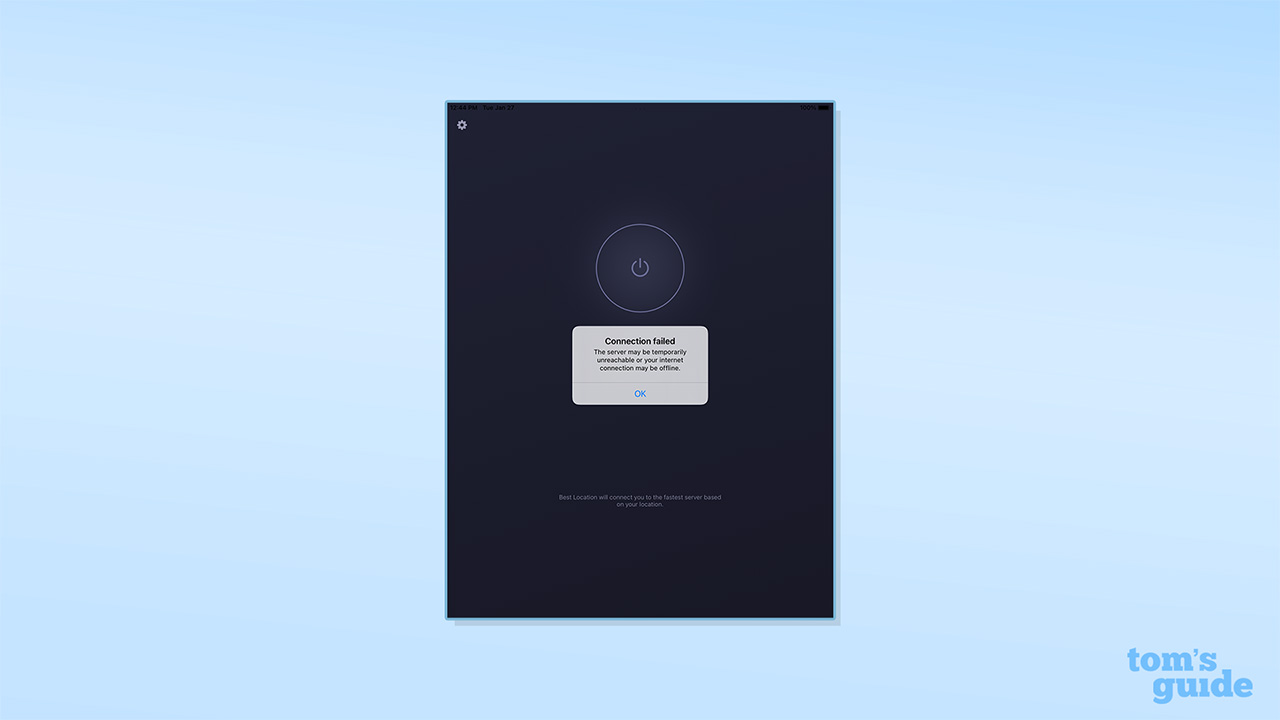 CyberGhost's connection failure notification on iOS
