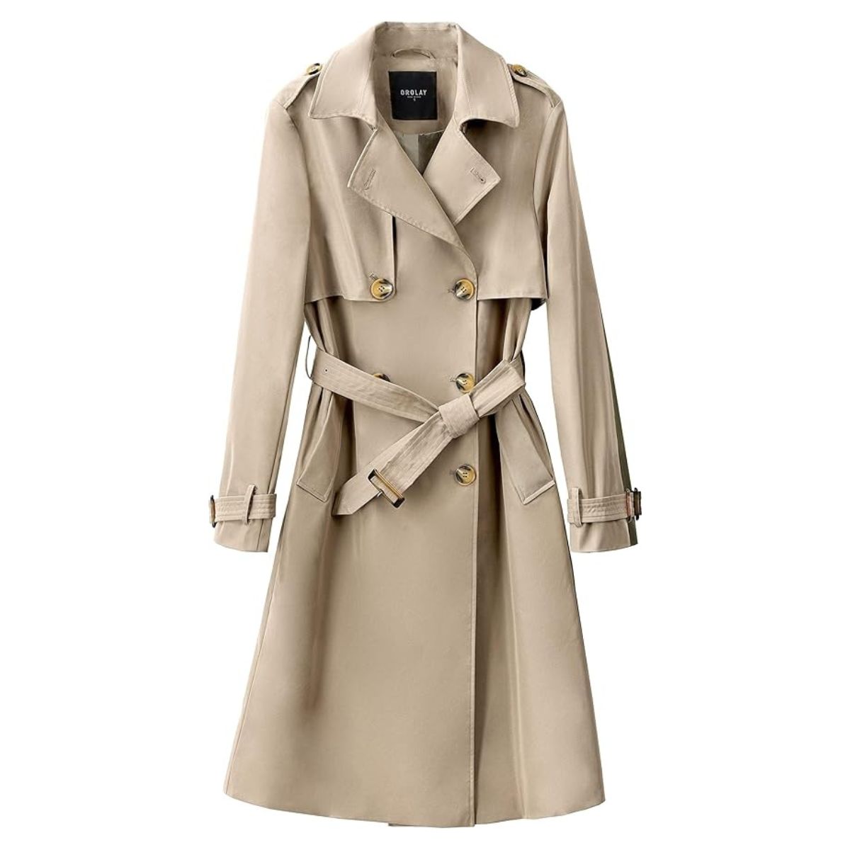 Orolay Long Trench Coat for Women With Belt Lightweight Double-Breasted Duster Trench Coat Slim Fit Khaki M