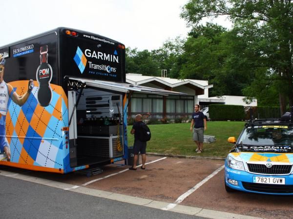 Garmin-Transitions team mechanics move the cars and crack the truck open after an early breakfast.