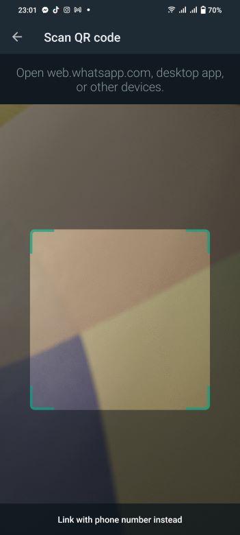 Whatsapp QR code scanner for linking a new device