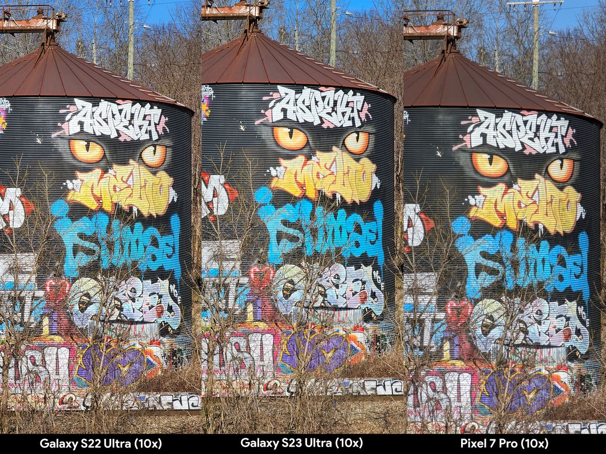 Comparing zoom levels between the Samsung Galaxy S23 Ultra, S22 Ultra, and Google Pixel 7 Pro