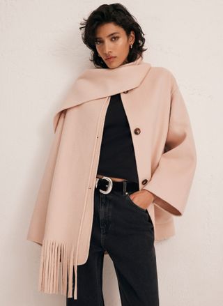 Pink Fringed Scarf Coat